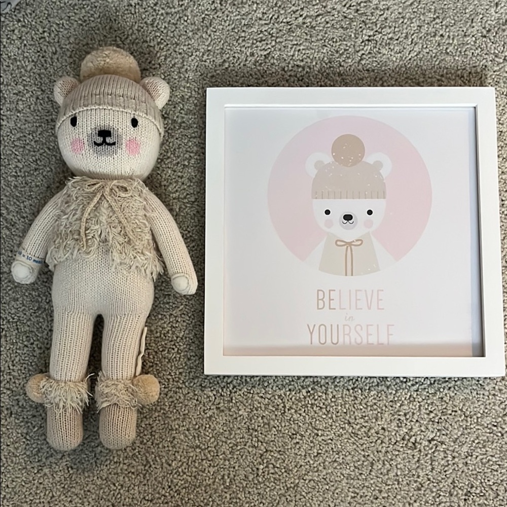 Cuddle and Kind Stella the Bear 13 inch with 12 by 12 framed quote